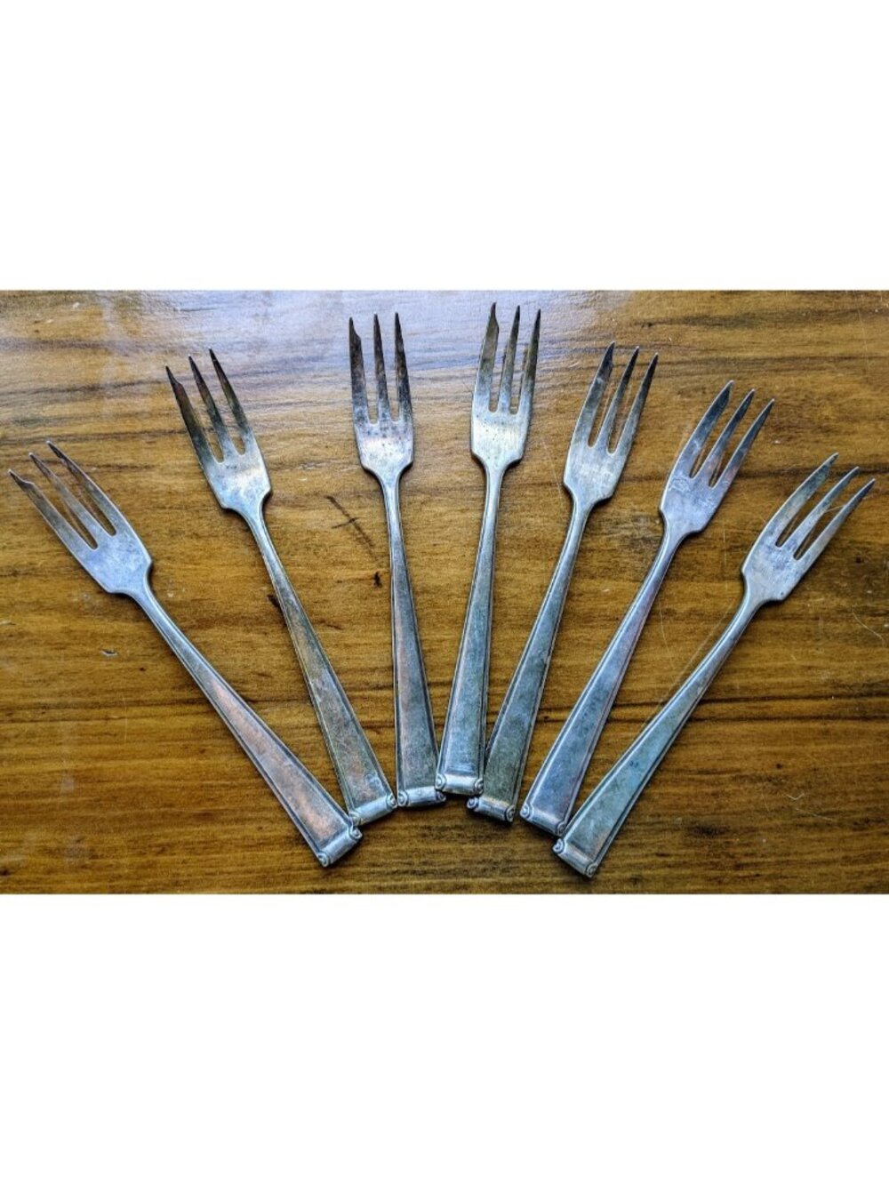 Antique Wellner Silver-Plated Fish Forks Set of 7 – Stamped “100/20” “Dice 90/18